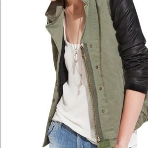 Zara military green faux leather sleeved jacket
